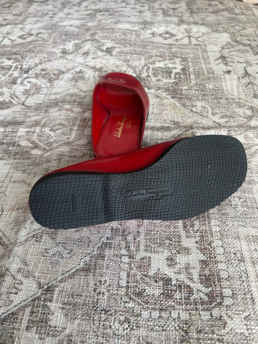 Salvatore Ferragamo Red Leather Slide Mules with Gancini Detail - Picture 9 of 11